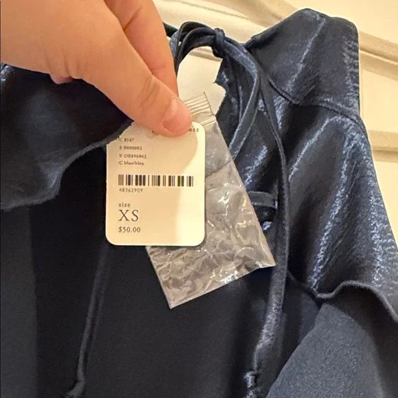 Free People Navy Blue Satin Tank Dress (Open-Back) - Picture 3 of 4